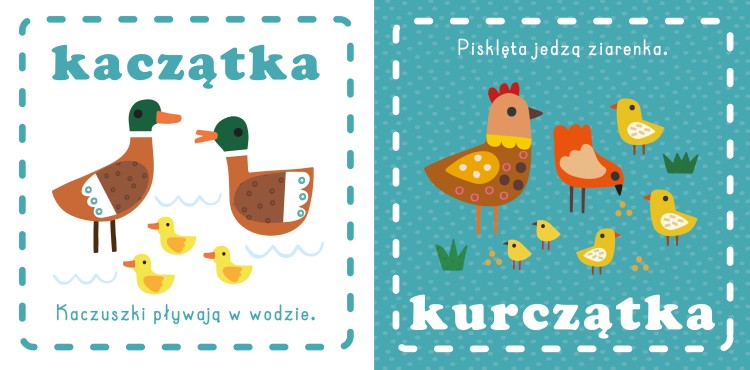 Wnętrze książki Przytulanka. Wieś z ilustracjami  kaczuszek i kurczaczków