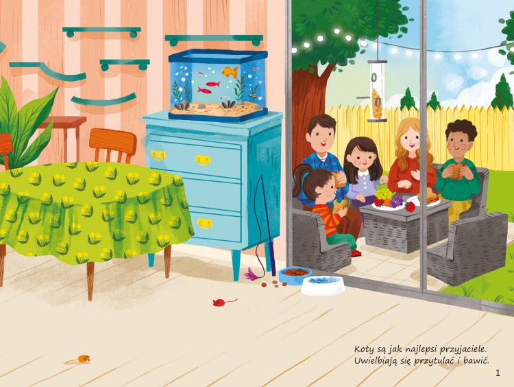 Wnętrze książeczki z naklejkami Przyklejaj, odklejaj, baw się! Pupile – przedstawiające rodzinę