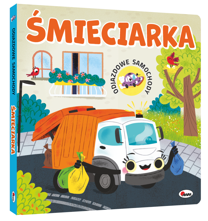 Okładka książki kartonowej Odjazdowe samochody. Śmieciarka przedstawiająca śmieciarkę