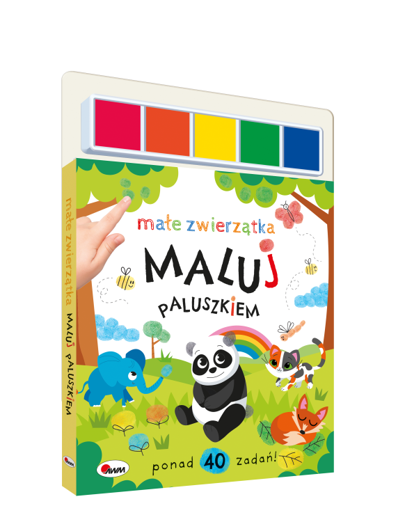 Okładka 3D książki z farbkami pt. Maluj paluszkiem. Małe zwierzątka przedstawiająca dzieci zwierząt
