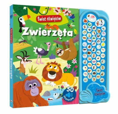 Okładka 3D książki dźwiękowej z panelem pt. Zwierzęta z serii Świat dźwięków przedstawiająca różne zwierzęta