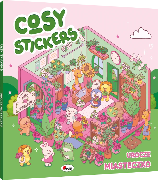 Okładka 3D książki Urocze miasteczko z serii Cosy stickers przedstawiająca kwiaciarnię