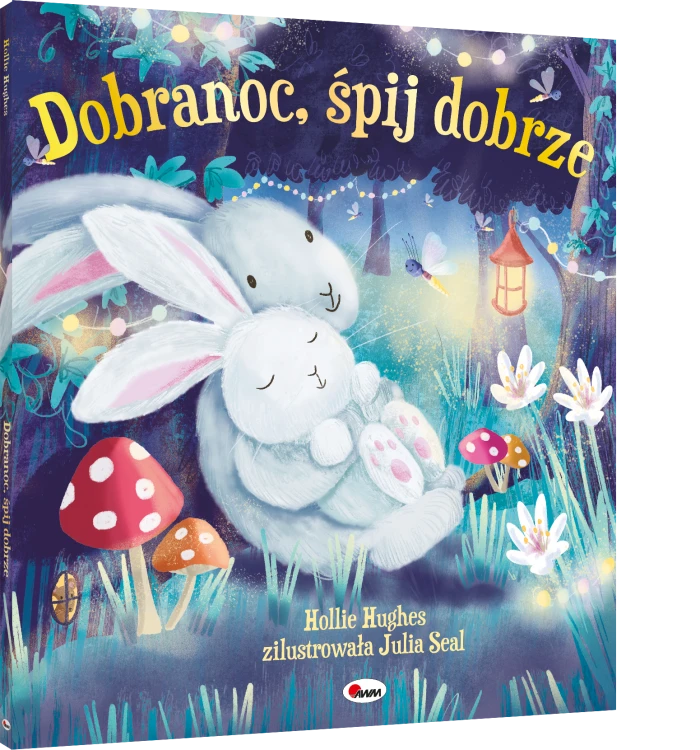 Okładka 3D książki obrazkowej - picturebooka - pt. Dobranoc, śpij dobrze, przedstawiająca mamę króliczkę przytulającą małego króliczka