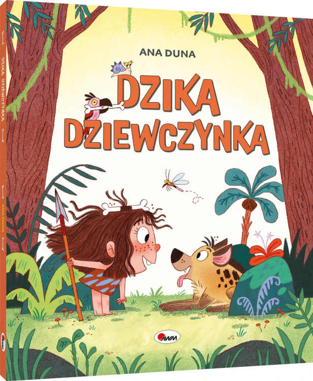 Okładka 3D książki pt. Dzika dziewczynka przedstawiająca prehistoryczną dziewczynkę i hienę