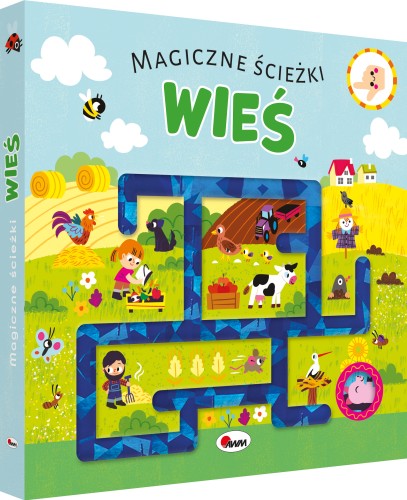 Okładka 3D z wyciętą błyszczącą ścieżką książki pt. Magiczne ścieżki. Wieś przedstawiająca wiejski krajobraz