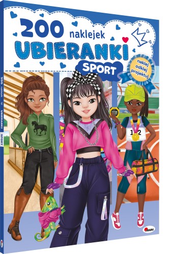Okładka 3D książki z naklejkami  pt. Ubieranki. Sport przedstawiająca trzy dziewczyny w sportowych strojach