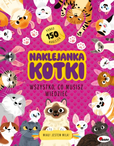 Okładka książki z naklejkami  pt. Naklejanka. Kotki przedstawiająca głowy różnych kotów