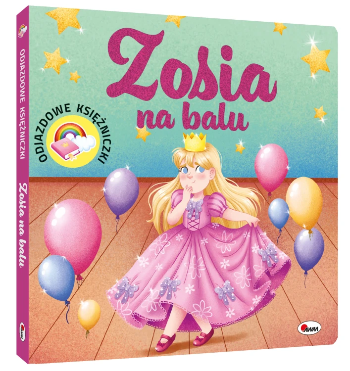 Okładka 3D książki pt. Odjazdowe księżniczki. Zosia na balu przedstawiająca dziewczynkę w sukni balowej w otoczeniu balonów