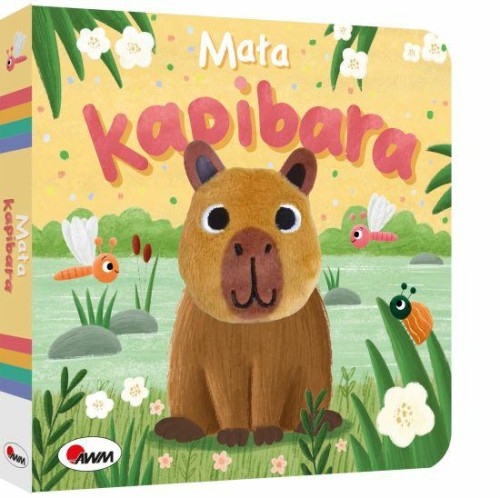 Okładka 3D książki Kocham cię. Mała kapibara z widoczną pacynką przedstawiająca kapibarę pośród zieleni